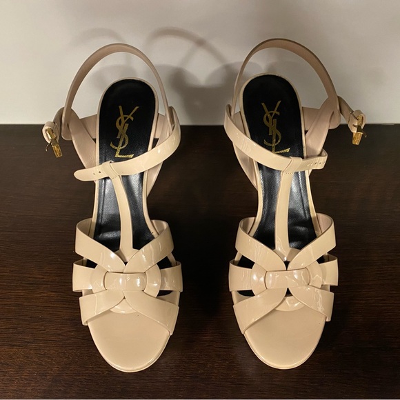 SAINT LAURENT Tribute Platform Sandals Beige 38.5 75mm - Picture 15 of 16